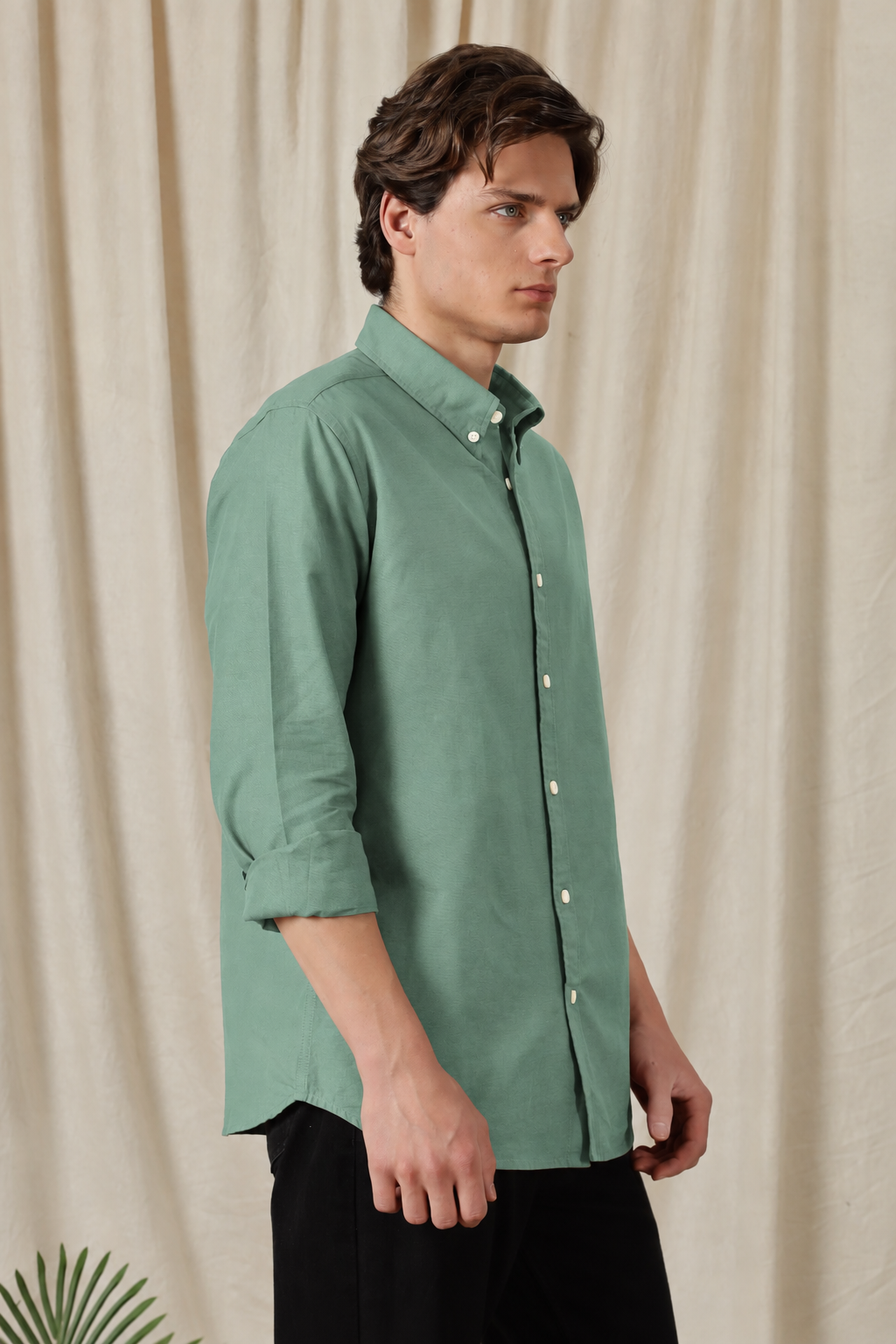 Men's Pista Green Relaxed Fit Cotton Shirt