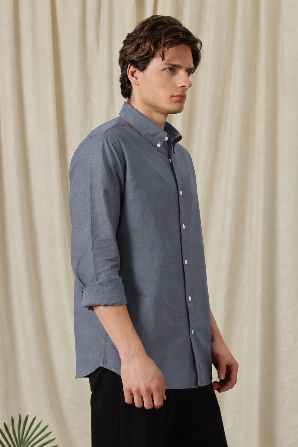 Men's Dark Grey Relaxed Fit Cotton Shirt