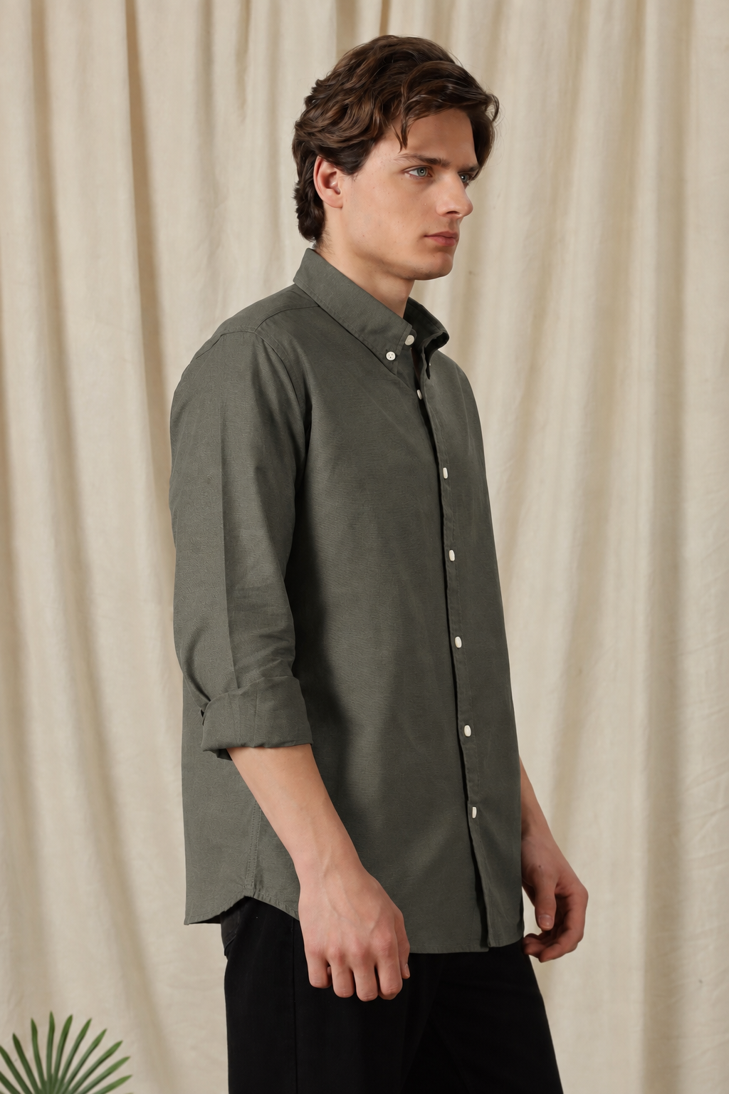 Men's Dark Green Relaxed Fit Cotton Shirt