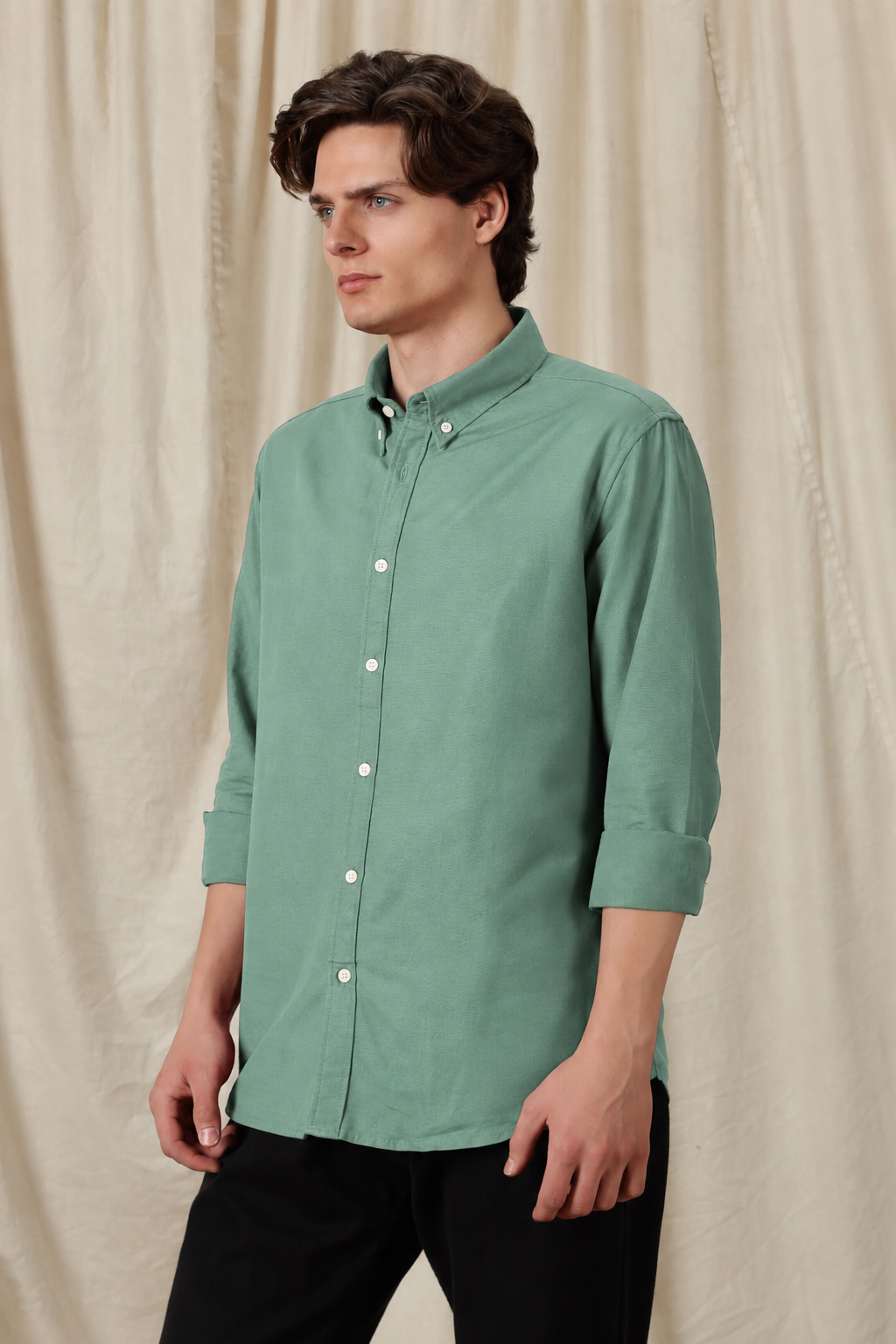 Men's Pista Green Relaxed Fit Cotton Shirt