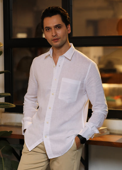 Linen-Cotton Blend Shirt White