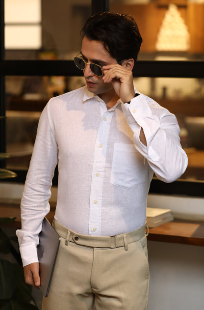 Linen-Cotton Blend Shirt White