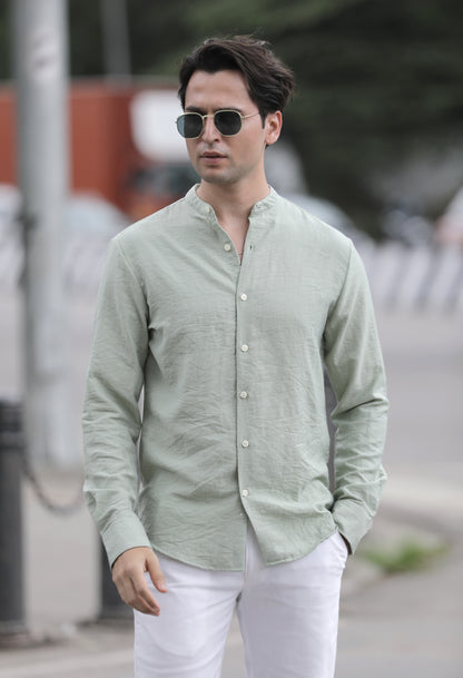 Mandarin Collar Nylon Shirt Green