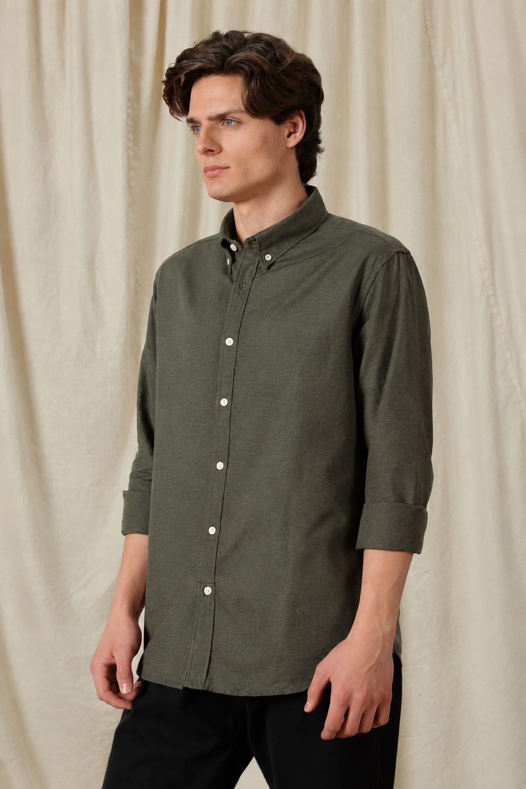 Men's Dark Green Relaxed Fit Cotton Shirt