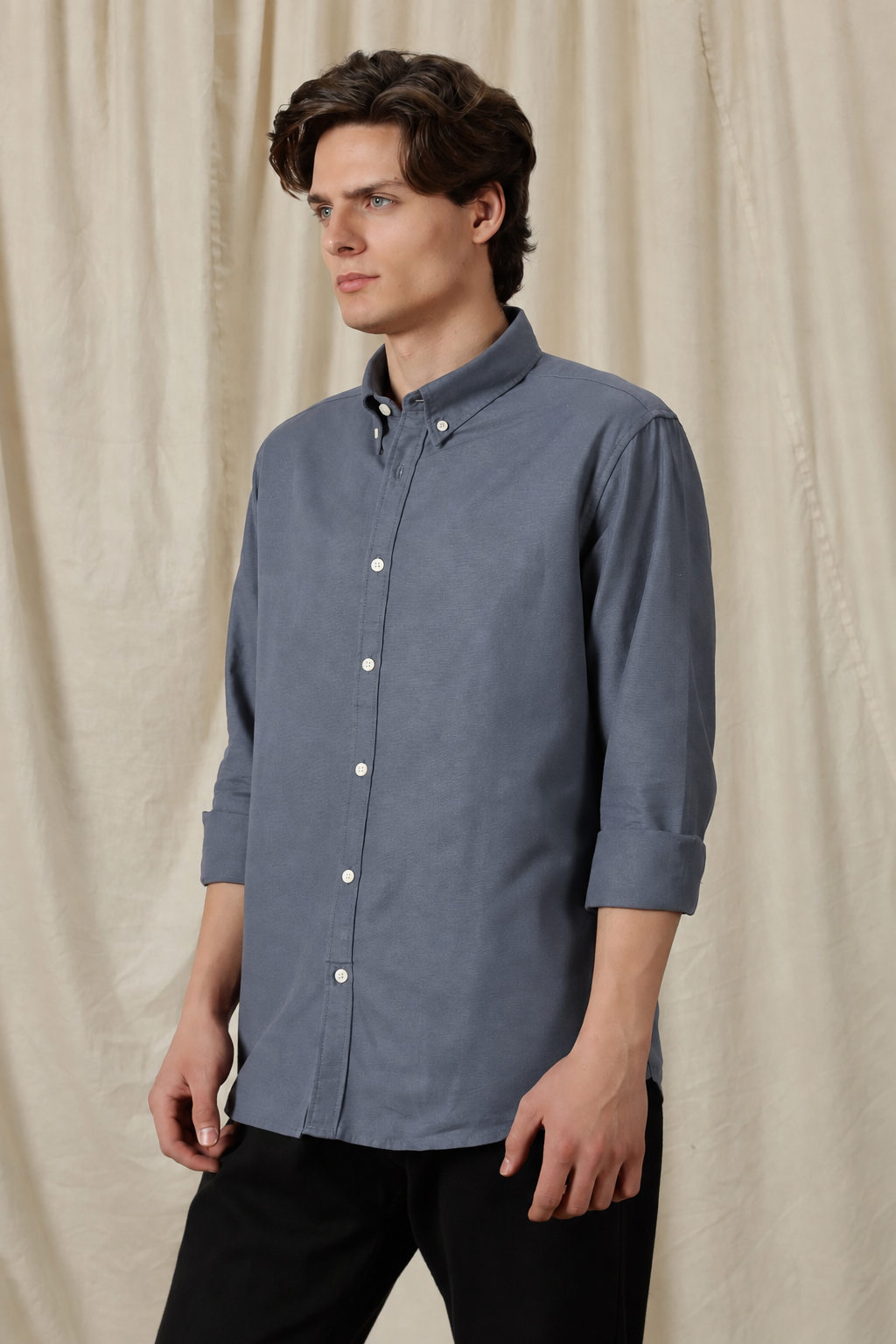 Men's Dark Grey Relaxed Fit Cotton Shirt