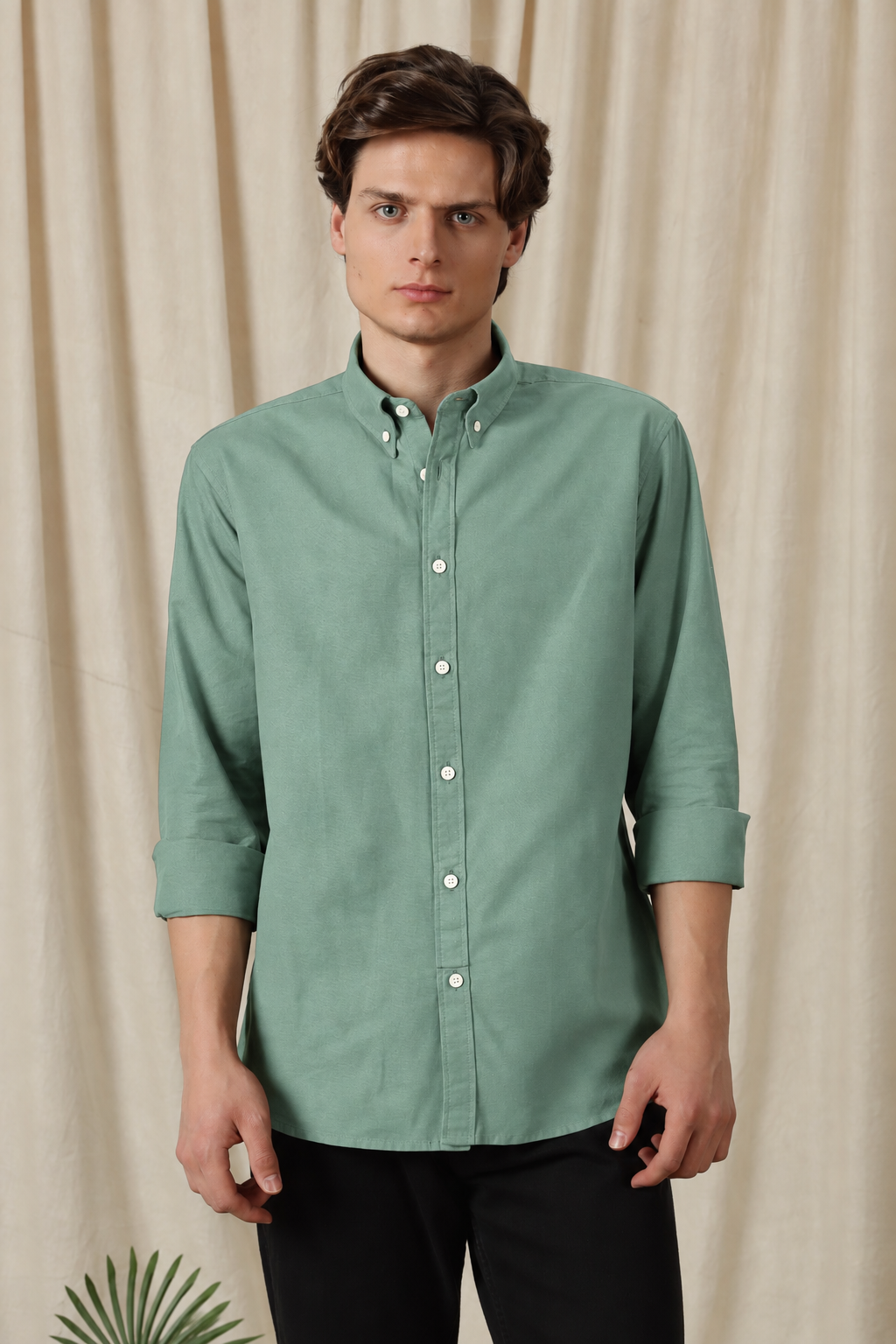Men's Pista Green Relaxed Fit Cotton Shirt