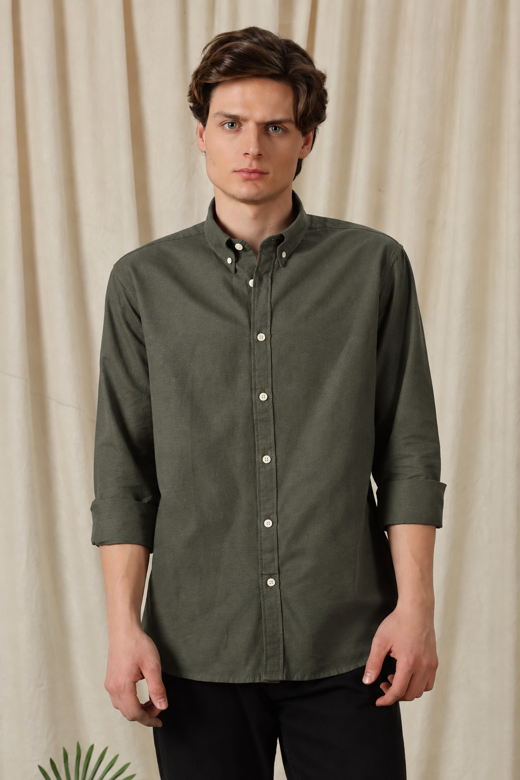 Men's Dark Green Relaxed Fit Cotton Shirt