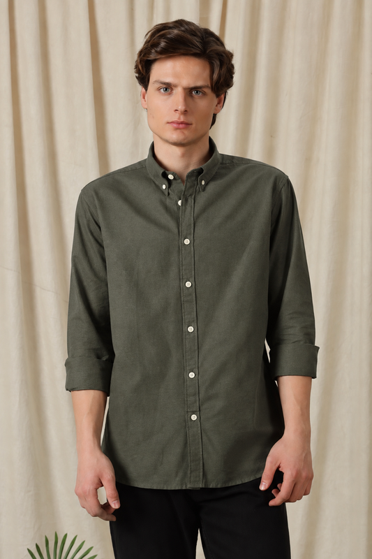 Men's Dark Green Relaxed Fit Cotton Shirt