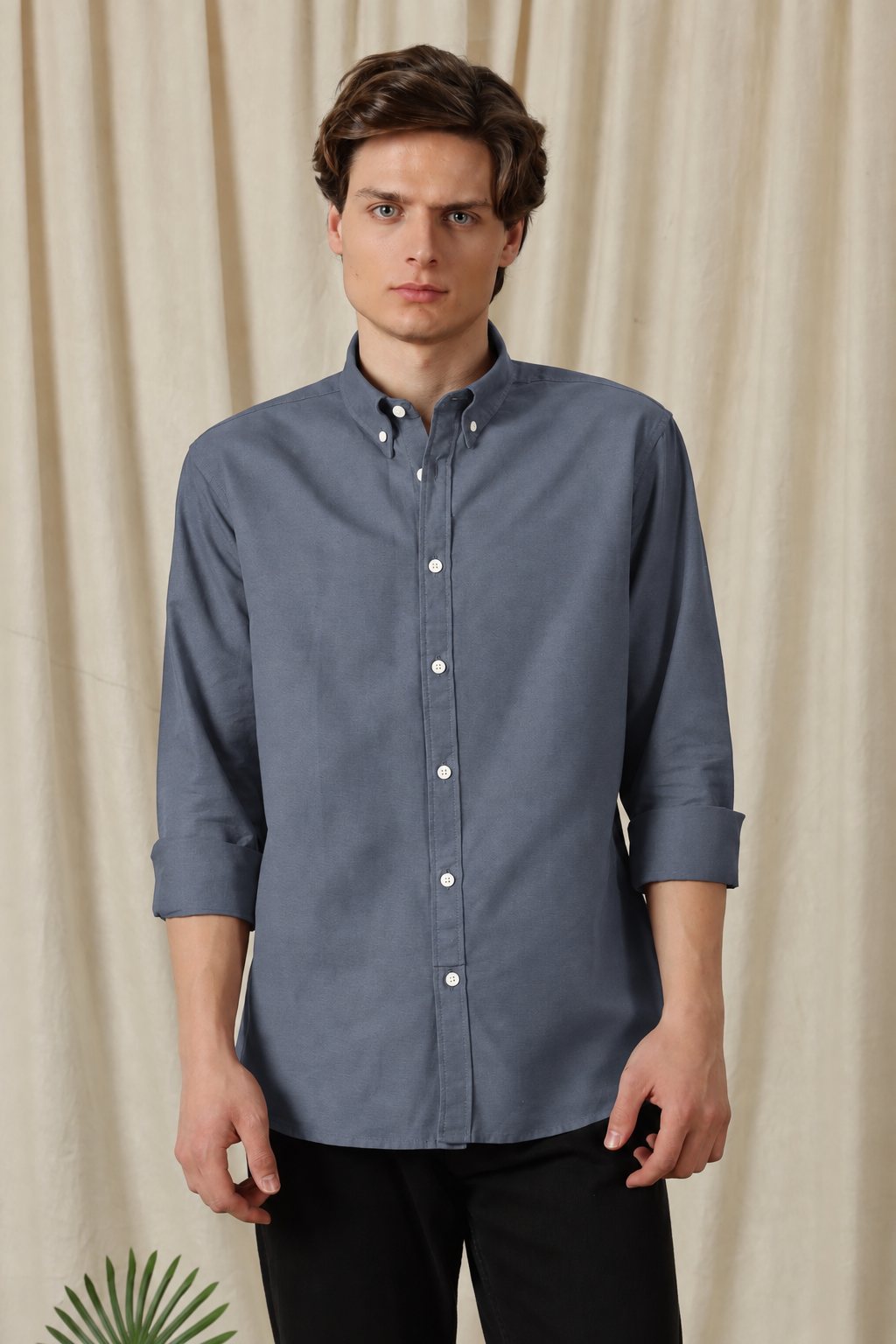 Men's Dark Grey Relaxed Fit Cotton Shirt