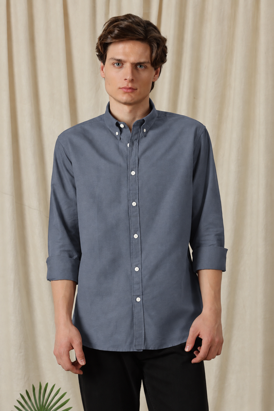 Men's Dark Grey Relaxed Fit Cotton Shirt