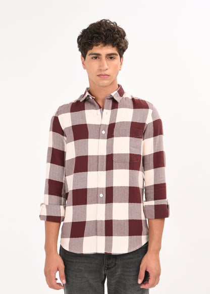 Classic Bold Check Shirt Maroon