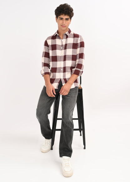 Classic Bold Check Shirt Maroon