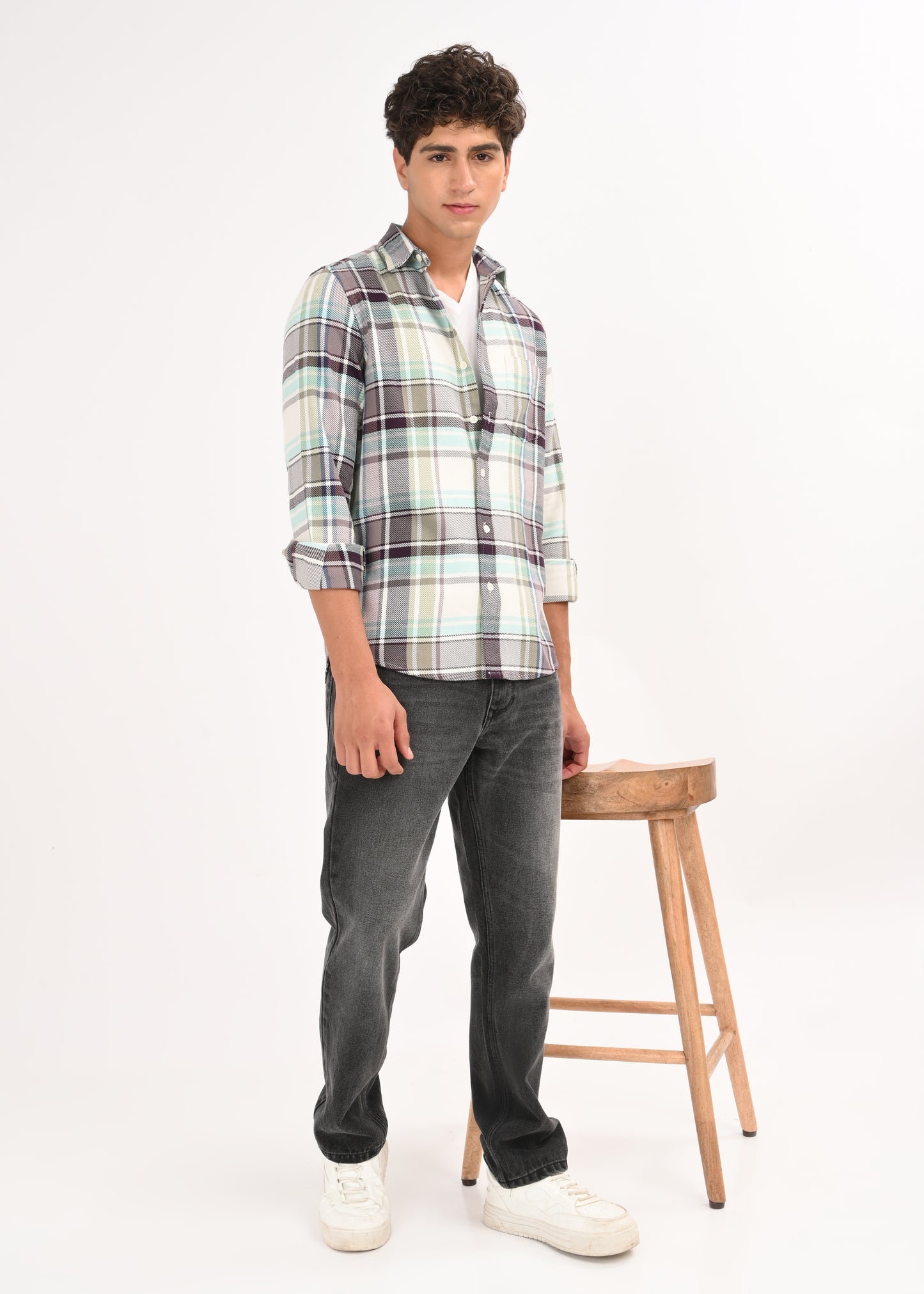 Multi-Colored Classic Check Shirt Sky Blue