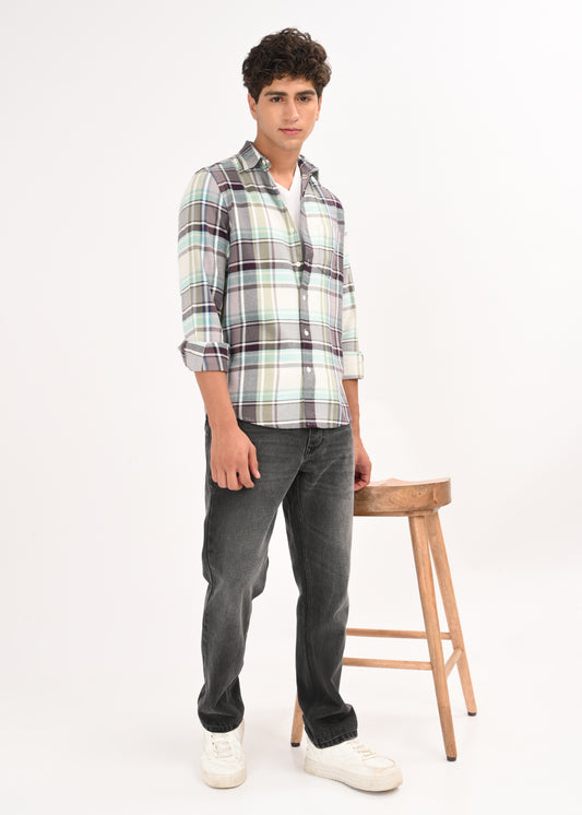 Multi-Colored Classic Check Shirt Sky Blue