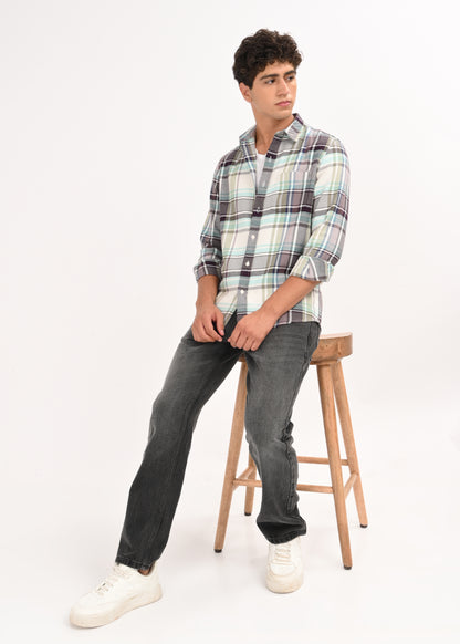 Multi-Colored Classic Check Shirt Sky Blue