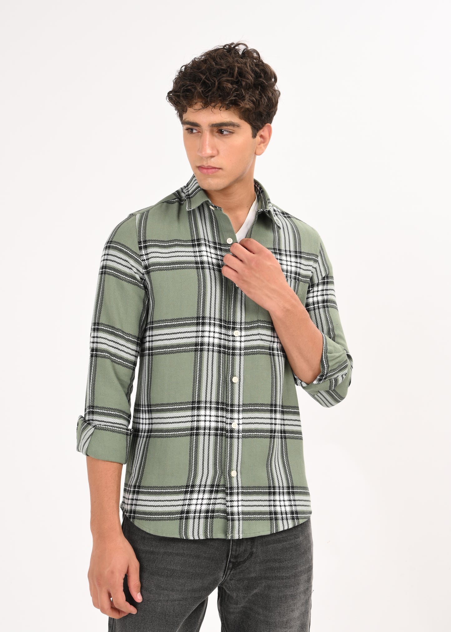 Herringbone Check Shirt Lt Green