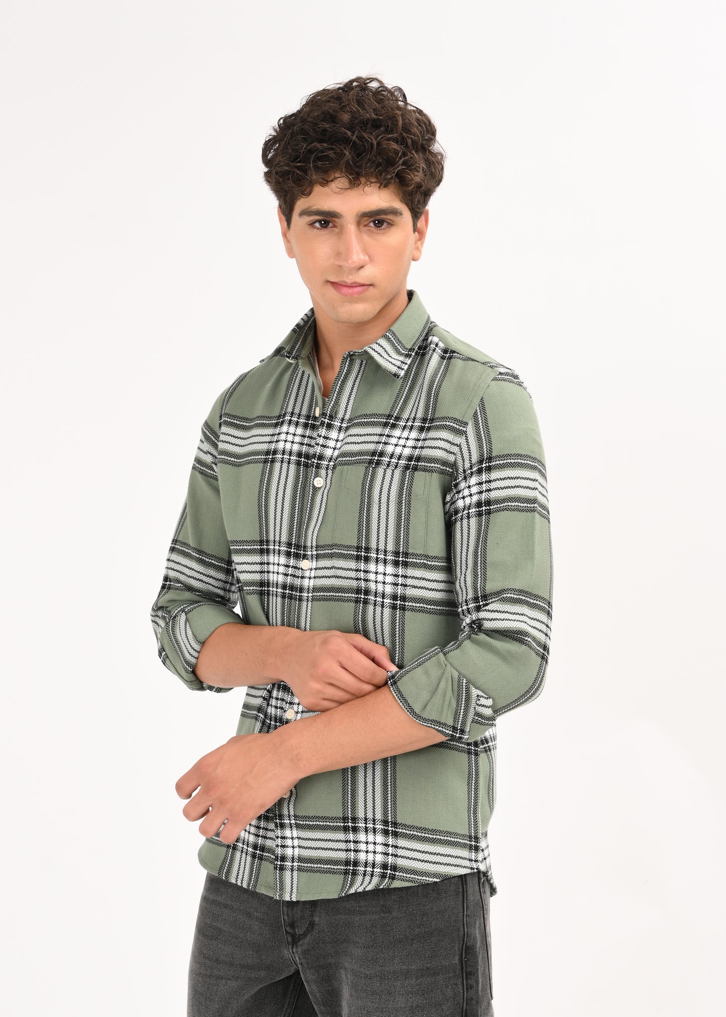 Herringbone Check Shirt Lt Green