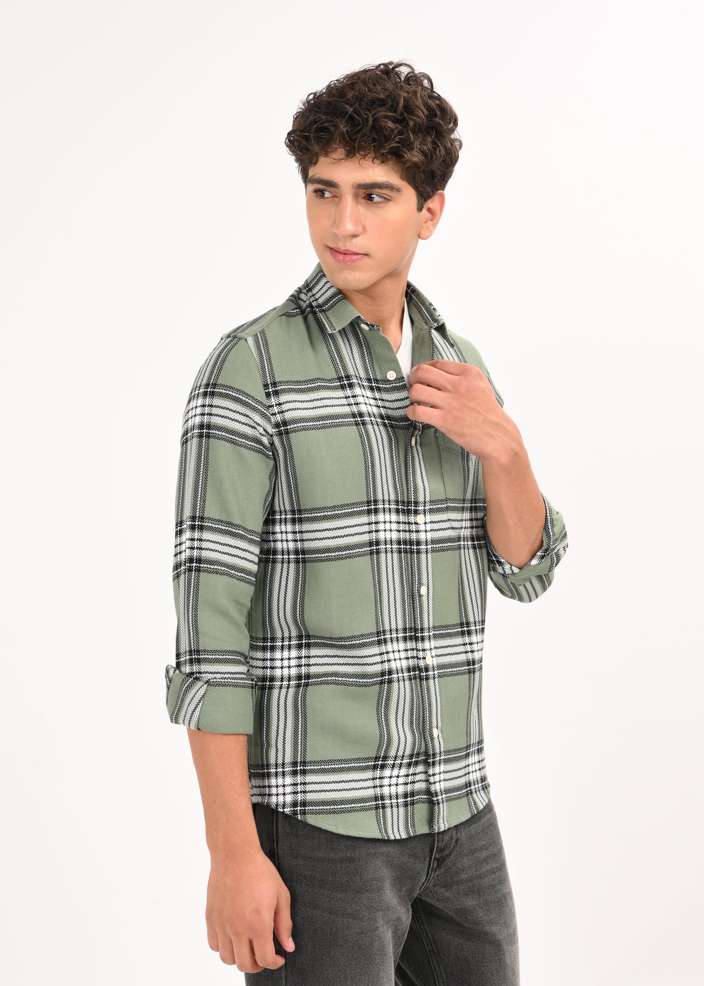 Herringbone Check Shirt Lt Green