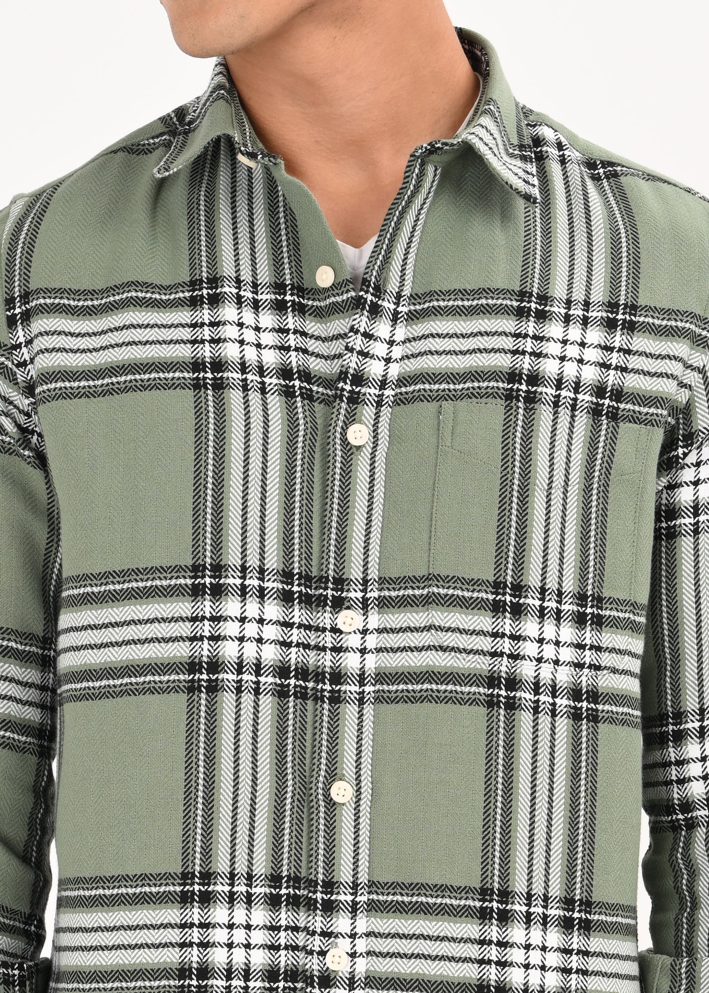 Herringbone Check Shirt Lt Green