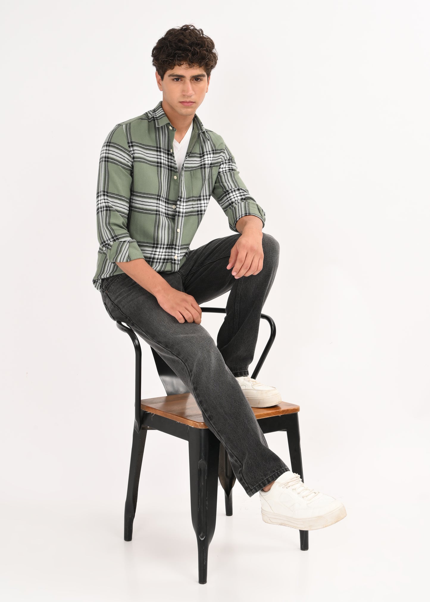 Herringbone Check Shirt Lt Green