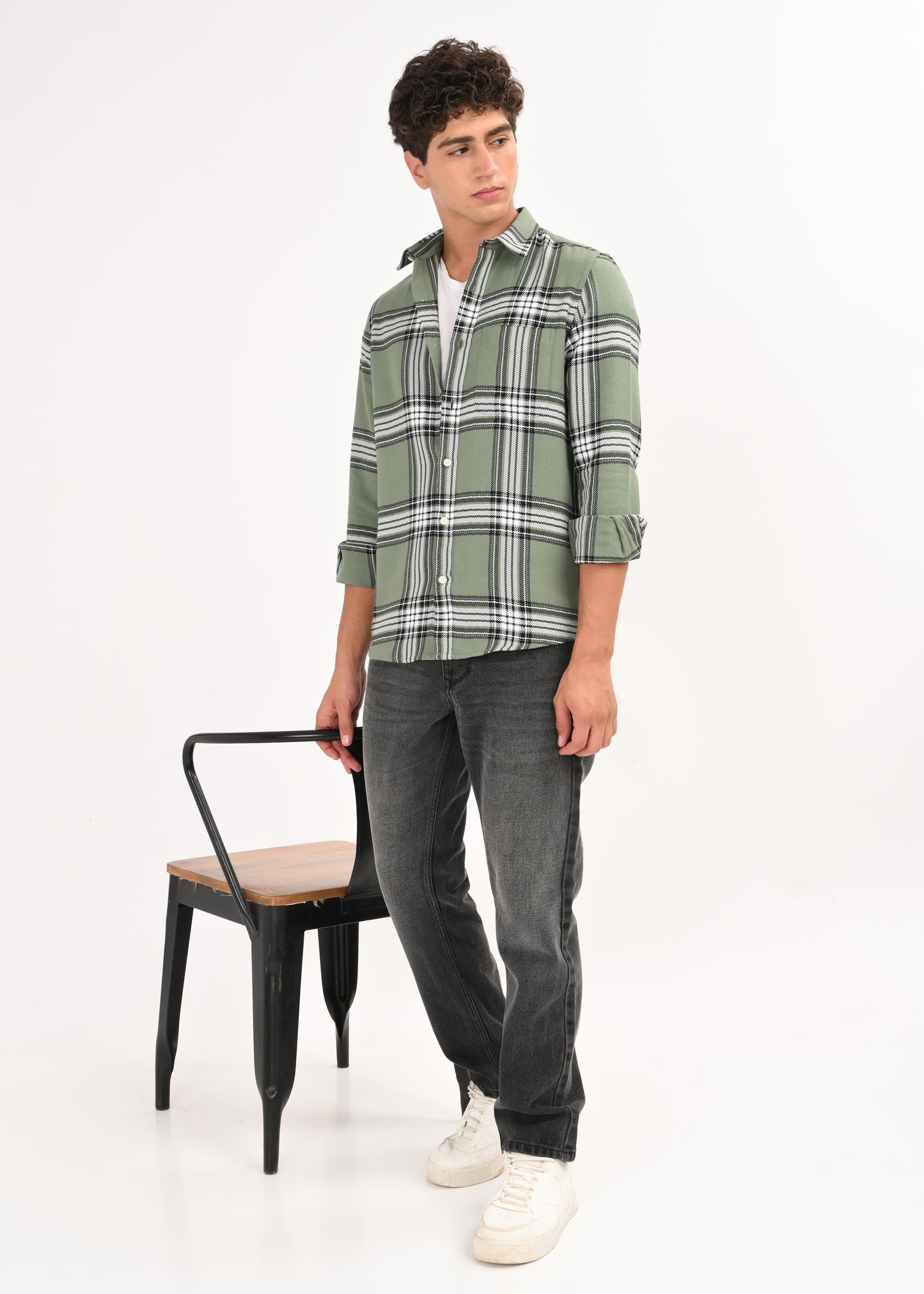 Herringbone Check Shirt Lt Green