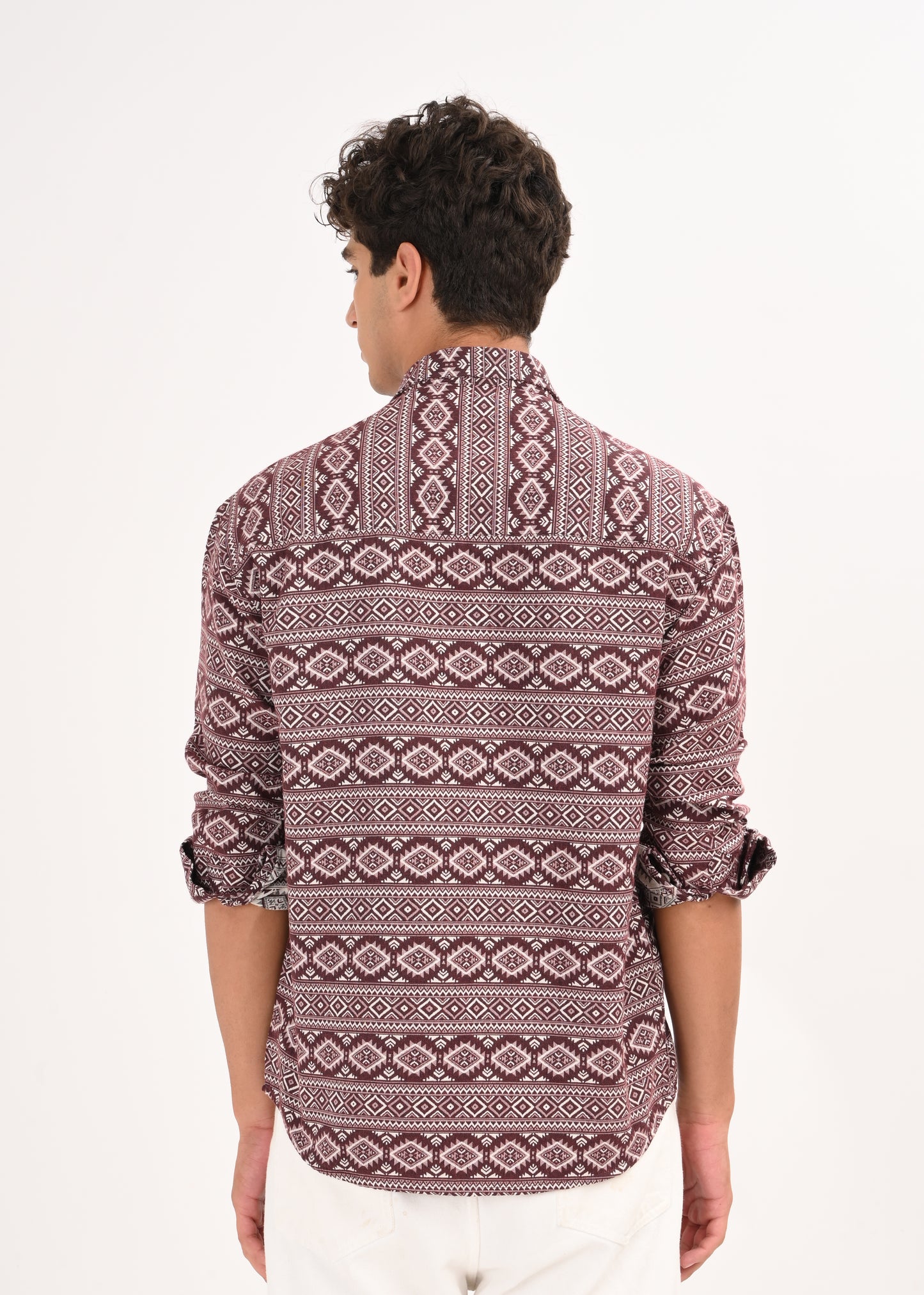 Textured Jacquard Tribal Shirt Maroon