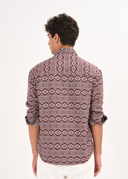 Textured Jacquard Shirt Maroon