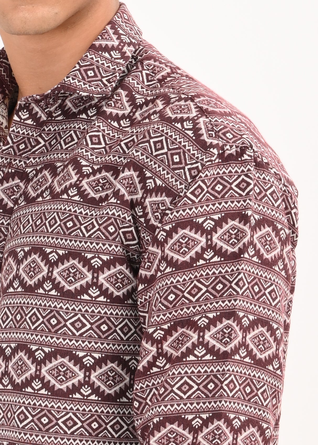 Textured Jacquard Tribal Shirt Maroon
