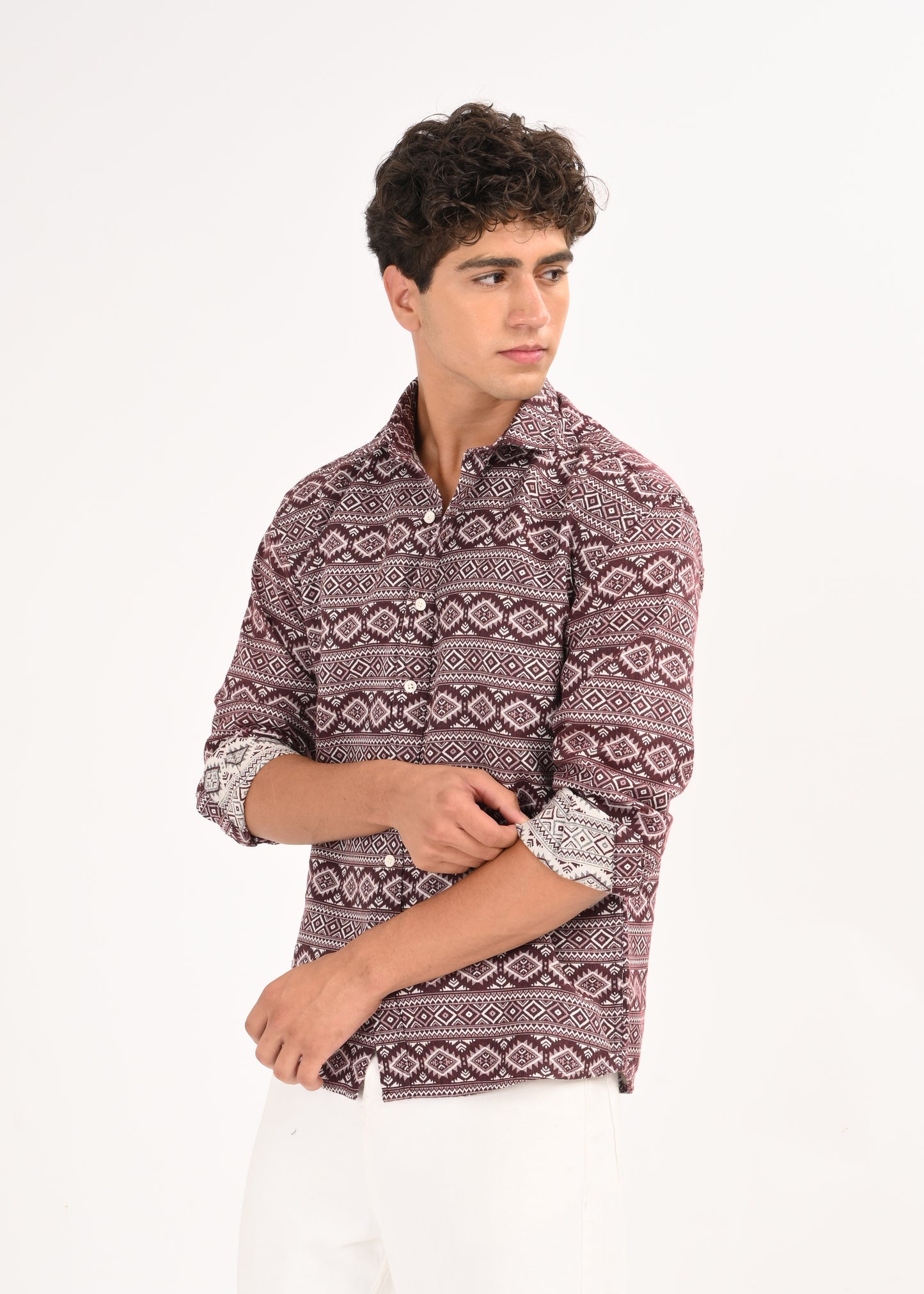 Textured Jacquard Tribal Shirt Maroon