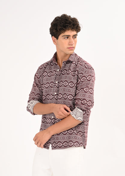 Textured Jacquard Shirt Maroon