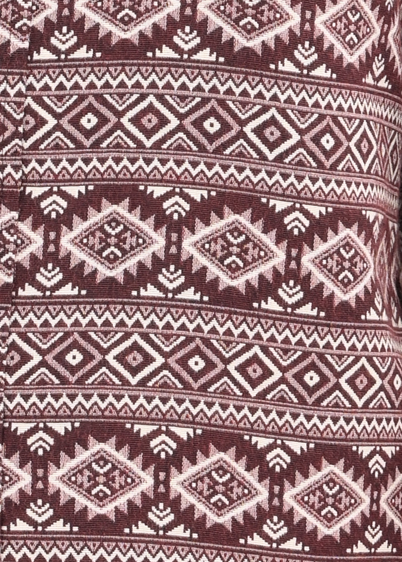 Textured Jacquard Tribal Shirt Maroon