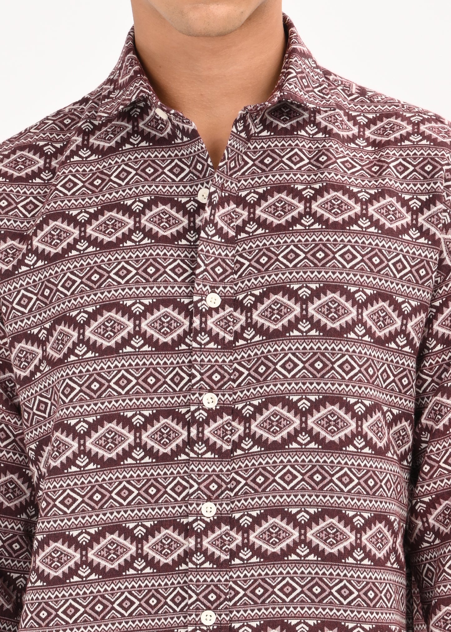 Textured Jacquard Tribal Shirt Maroon