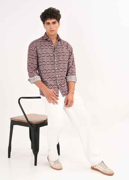 Textured Jacquard Shirt Maroon