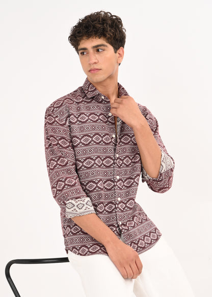Textured Jacquard Shirt Maroon
