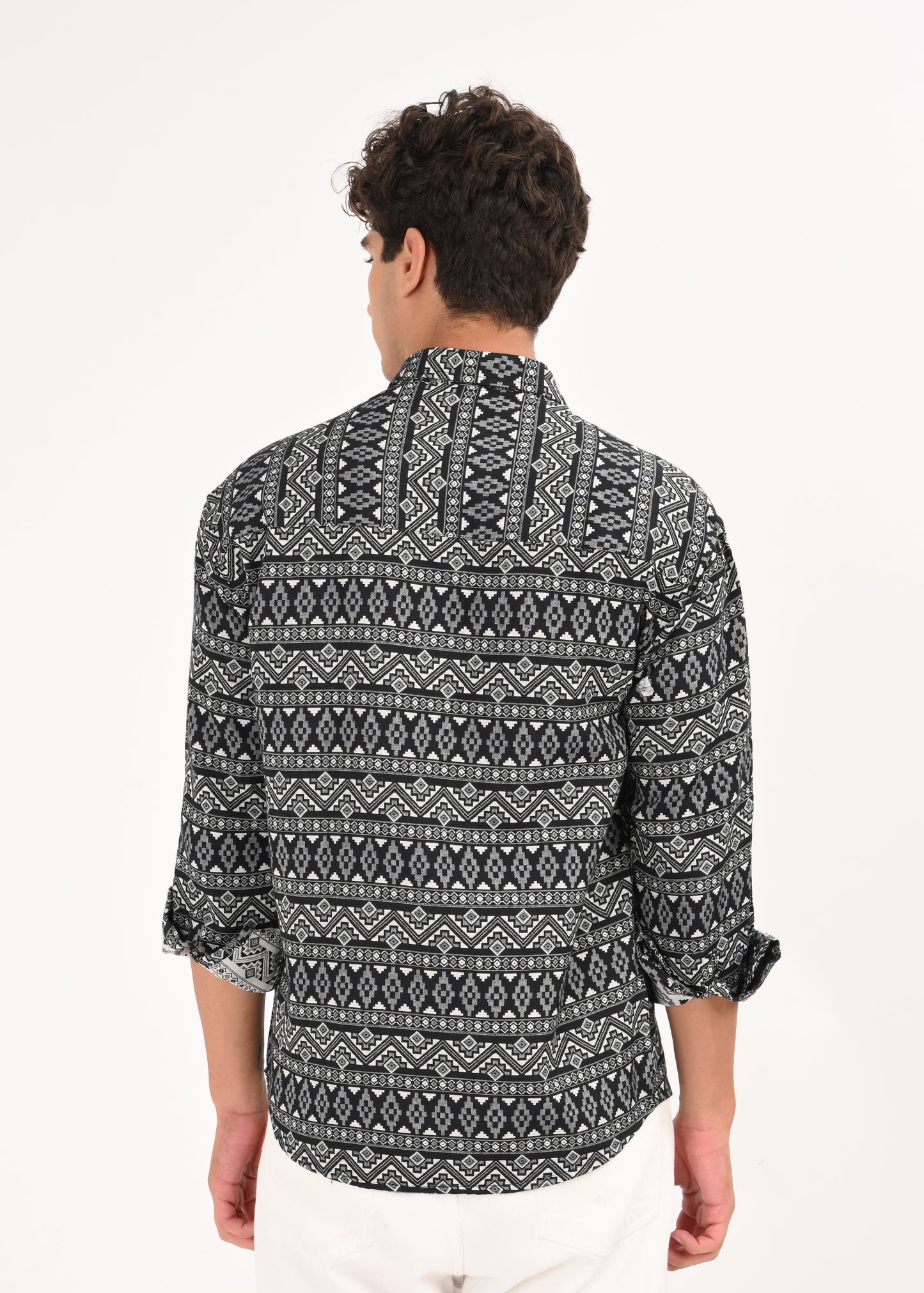 Textured Jacquard Tribal Shirt White