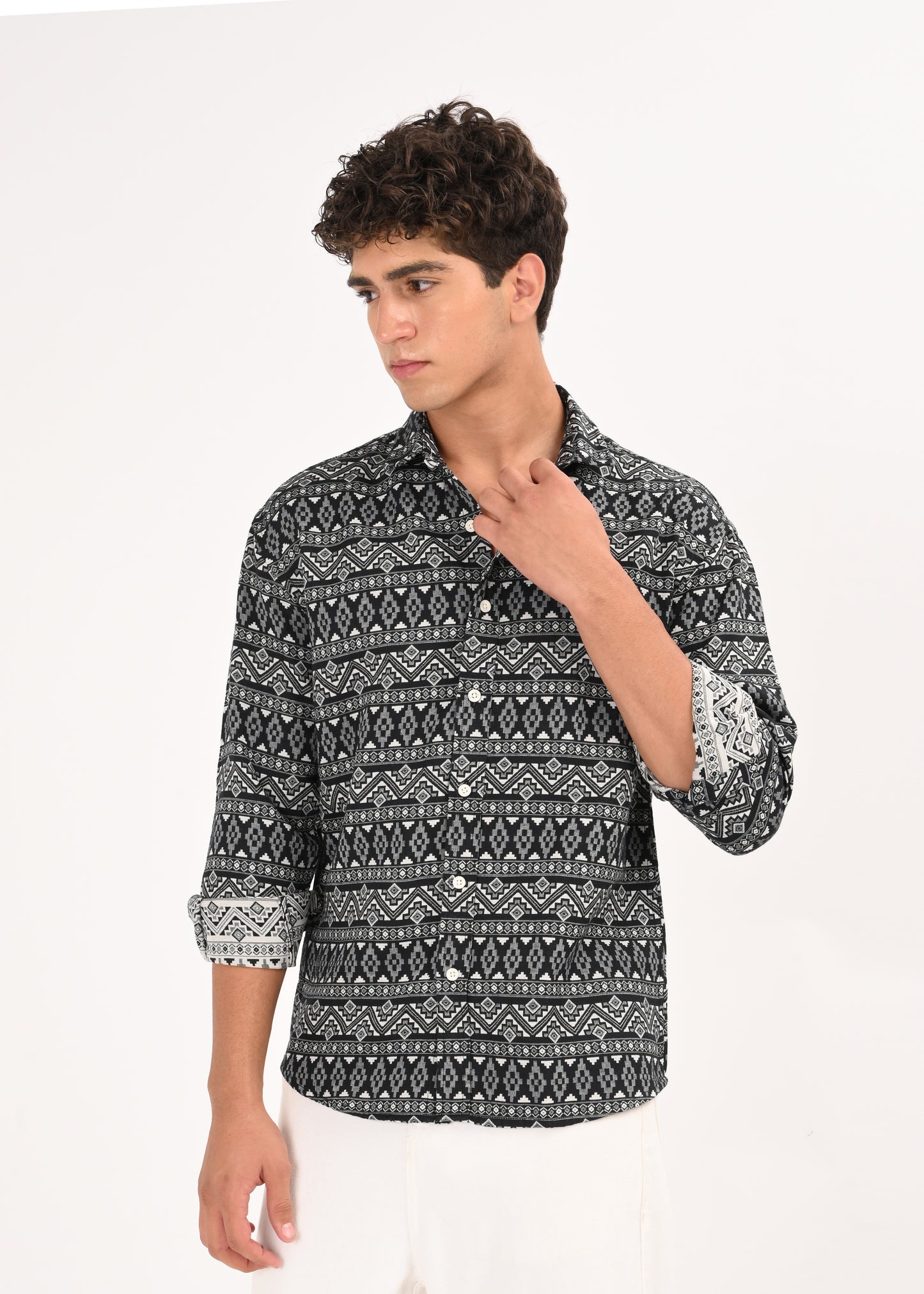 Textured Jacquard Tribal Shirt White