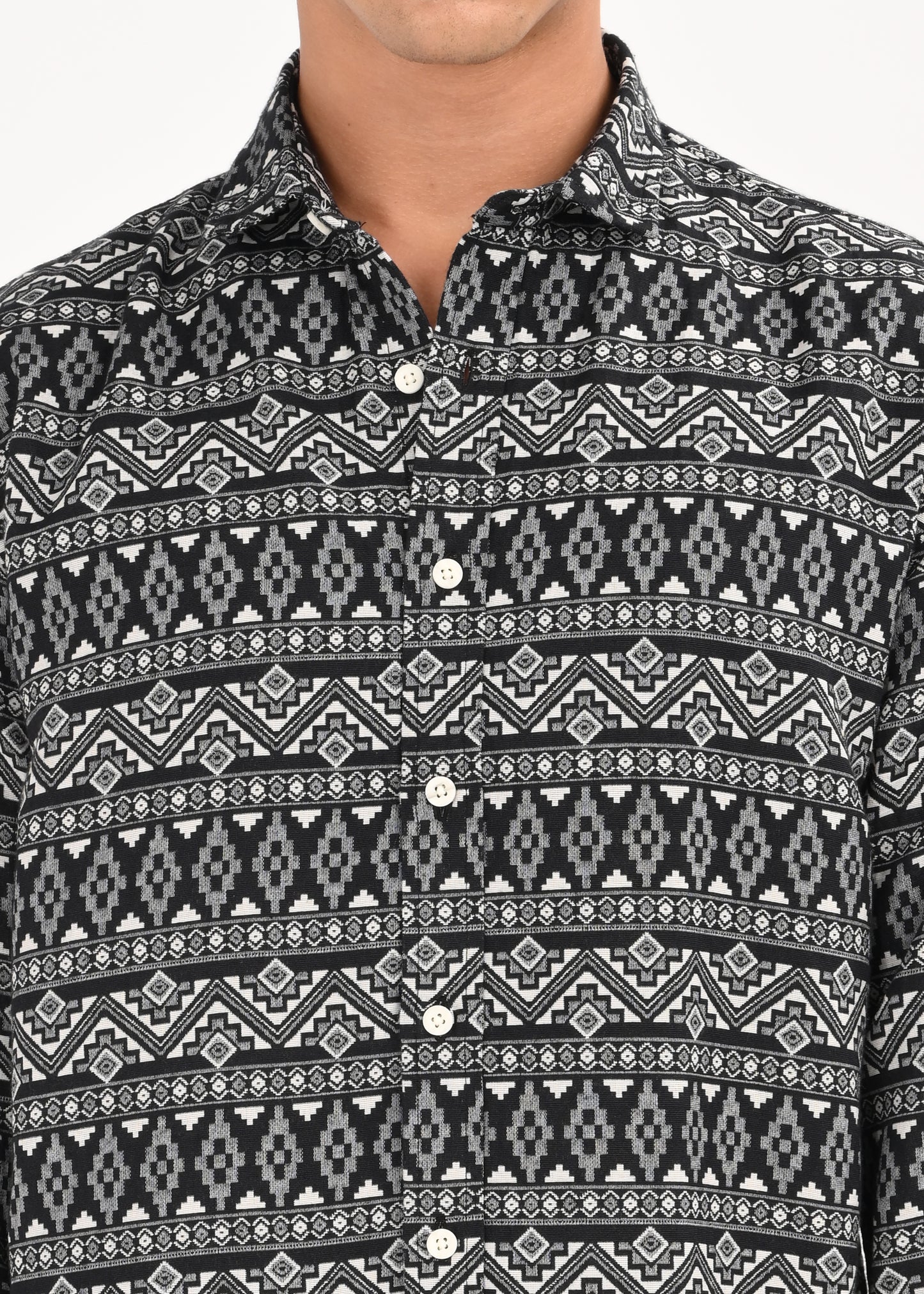 Textured Jacquard Tribal Shirt White