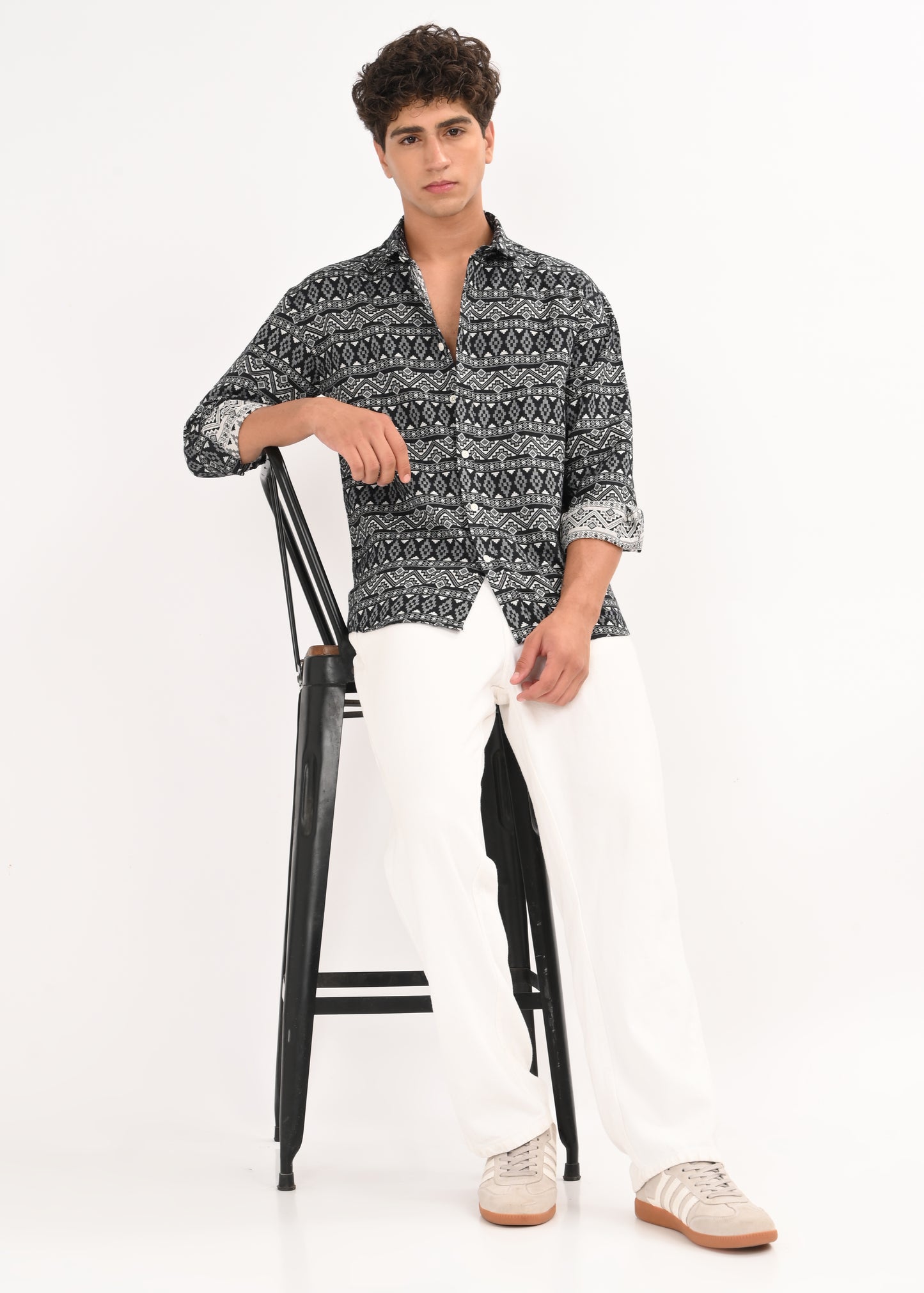 Textured Jacquard Tribal Shirt White