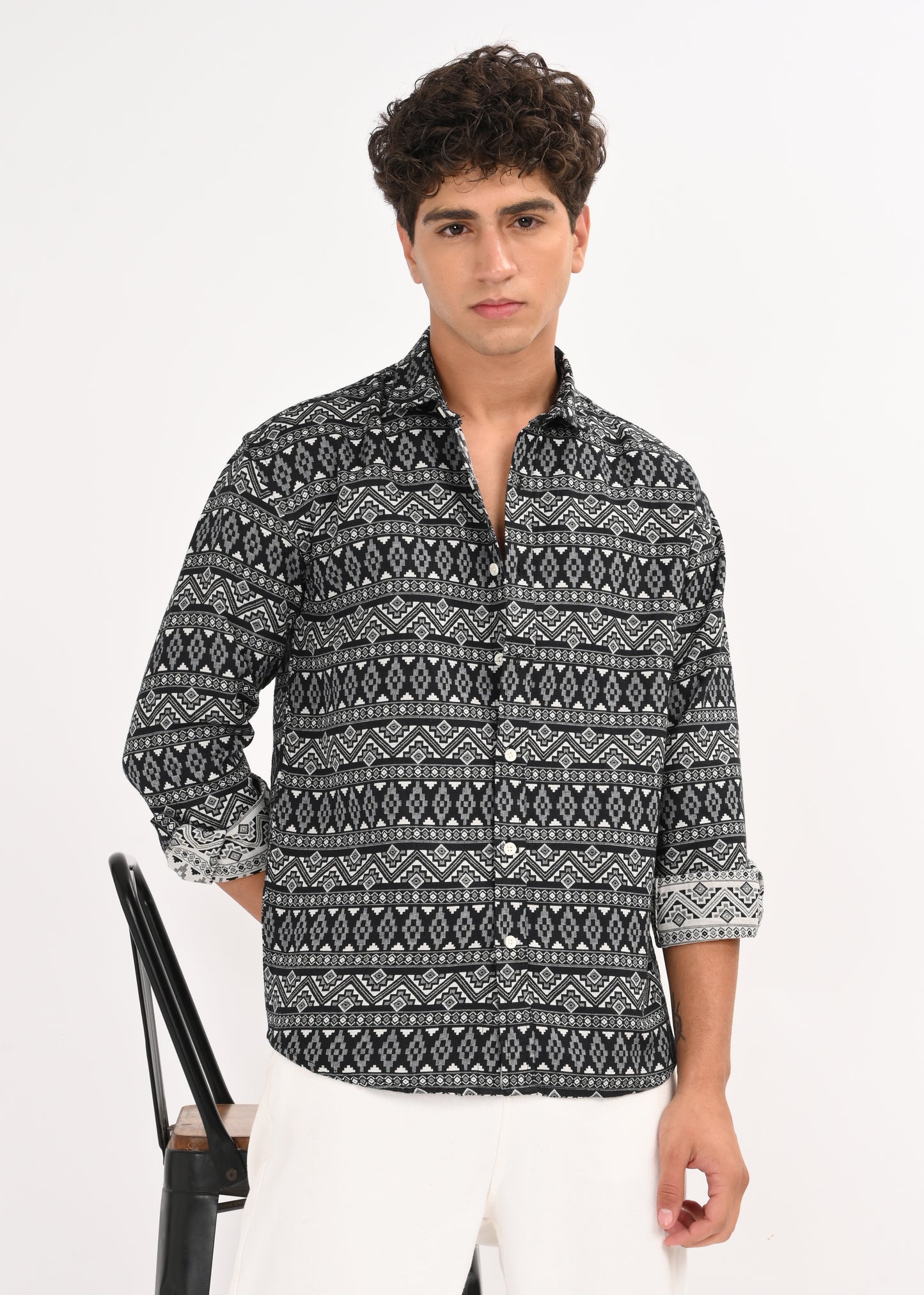 Textured Jacquard Tribal Shirt White