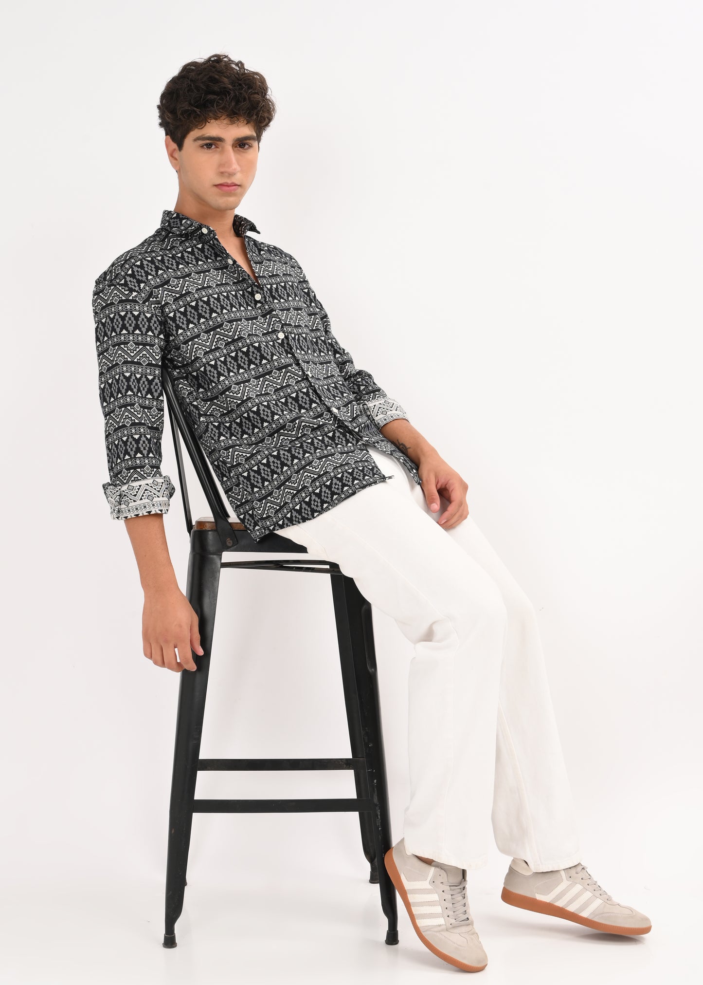 Textured Jacquard Tribal Shirt White
