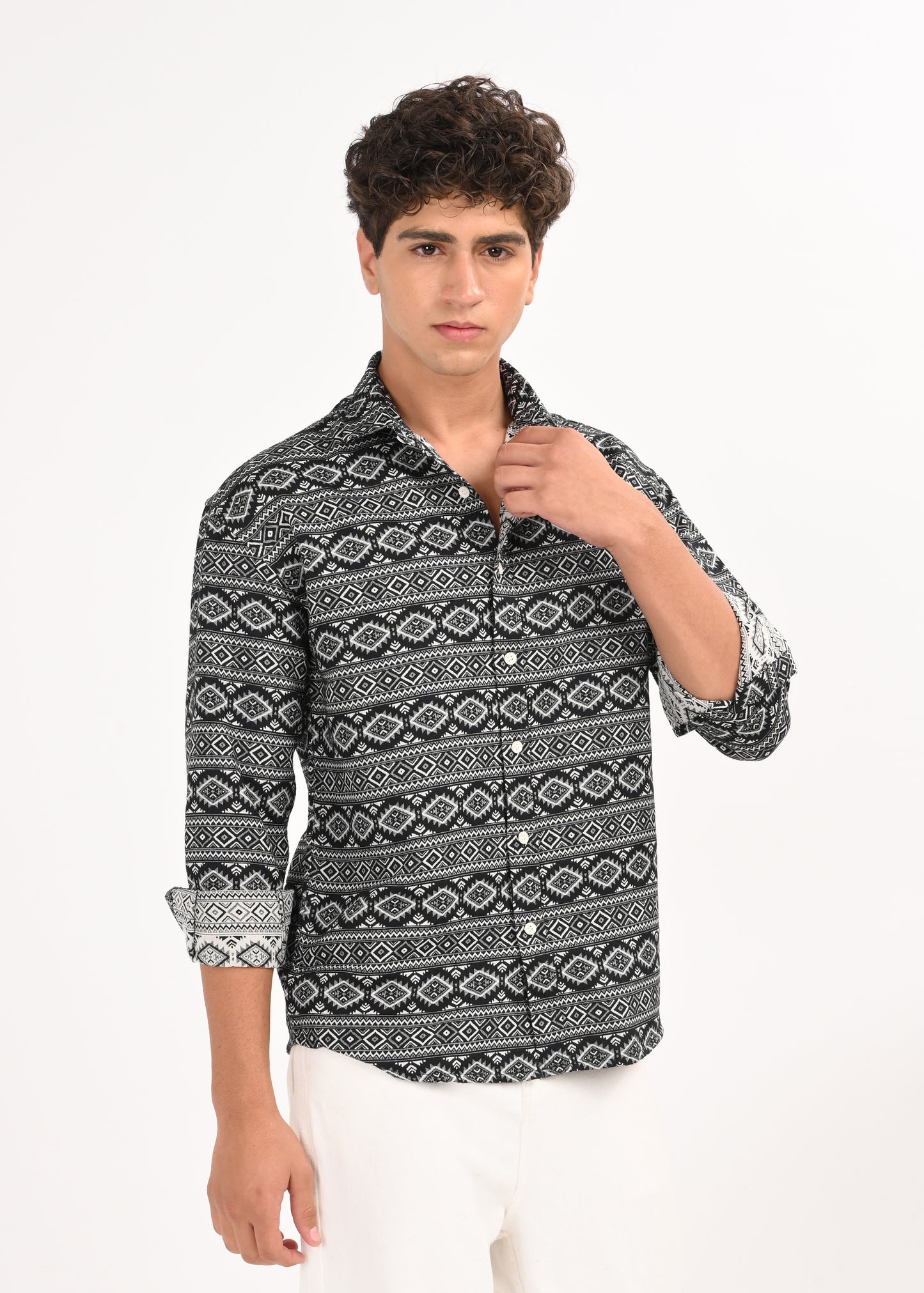 Textured Jacquard Tribal Shirt Black