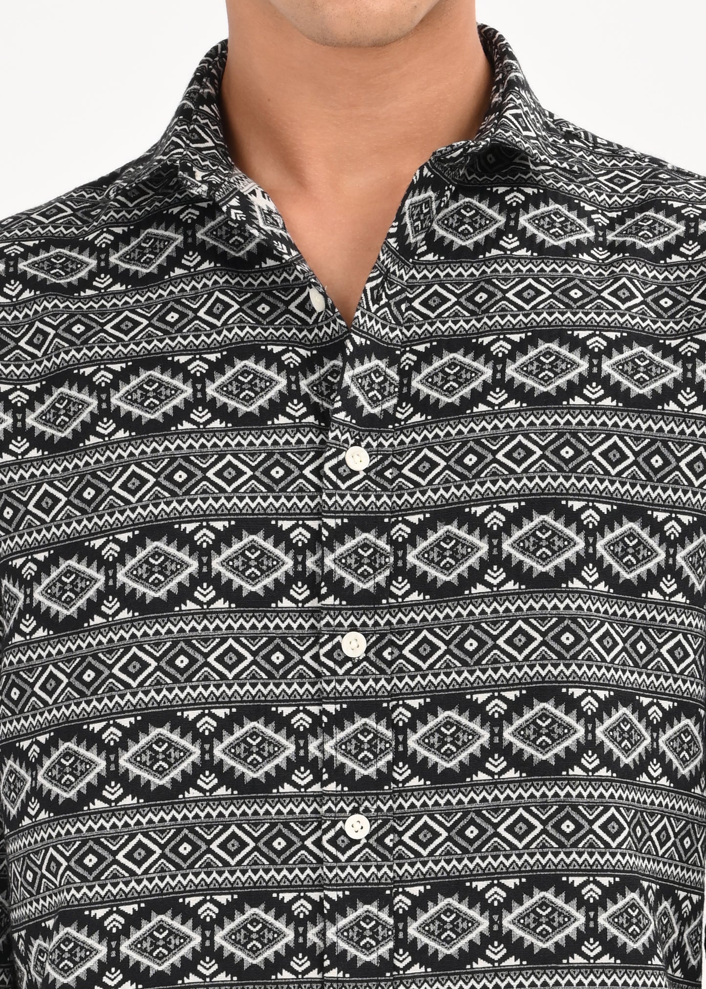 Textured Jacquard Tribal Shirt Black