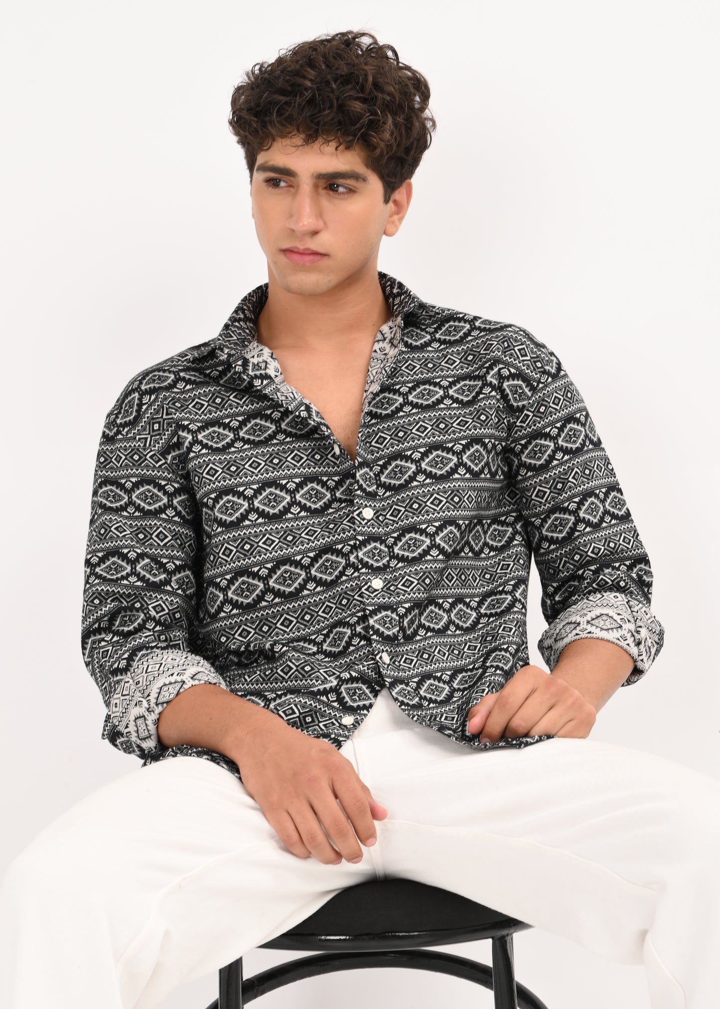Textured Jacquard Tribal Shirt Black