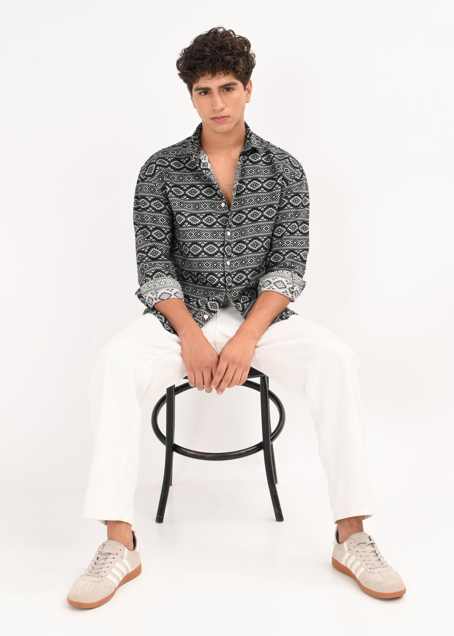 Textured Jacquard Tribal Shirt Black