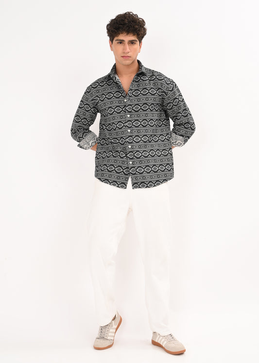 Textured Jacquard Tribal Shirt Black