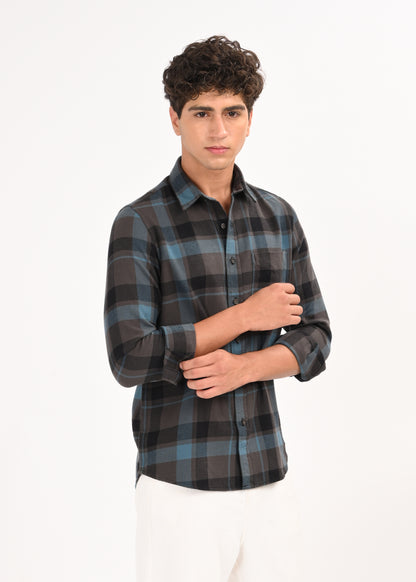 Multi-Colored Classic Check Shirt Blue
