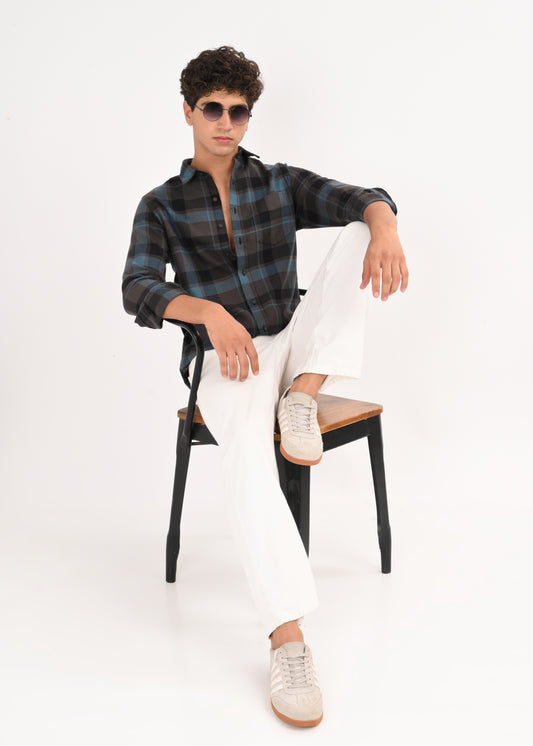 Multi-Colored Classic Check Shirt Blue