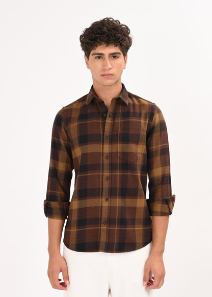 Multi-Colored Classic Check Shirt Coffee