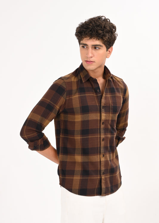 Multi-Colored Classic Check Shirt Coffee