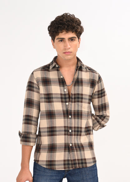 Multi-Colored Classic Check Shirt Brown